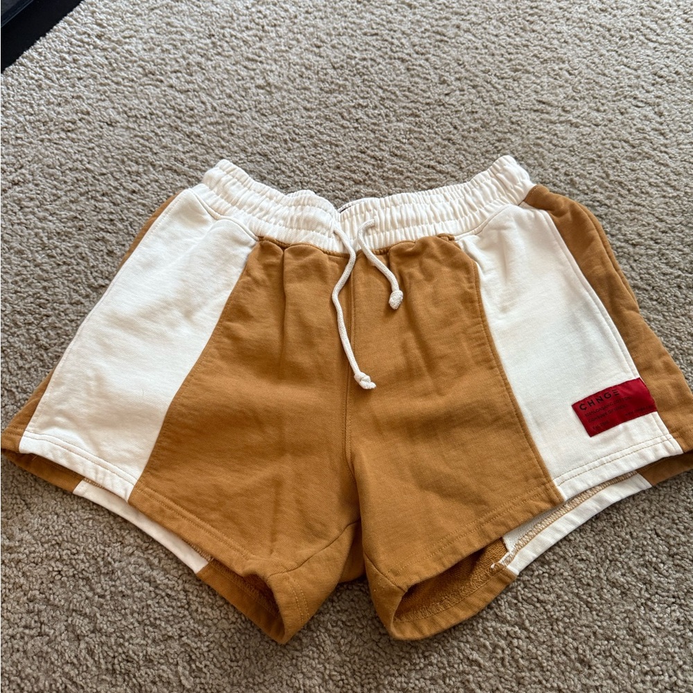CHNGE Tan and White Athletic Shorts Retro Style